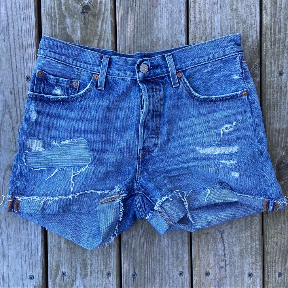 Levi's Blue Distressed Jean Shorts